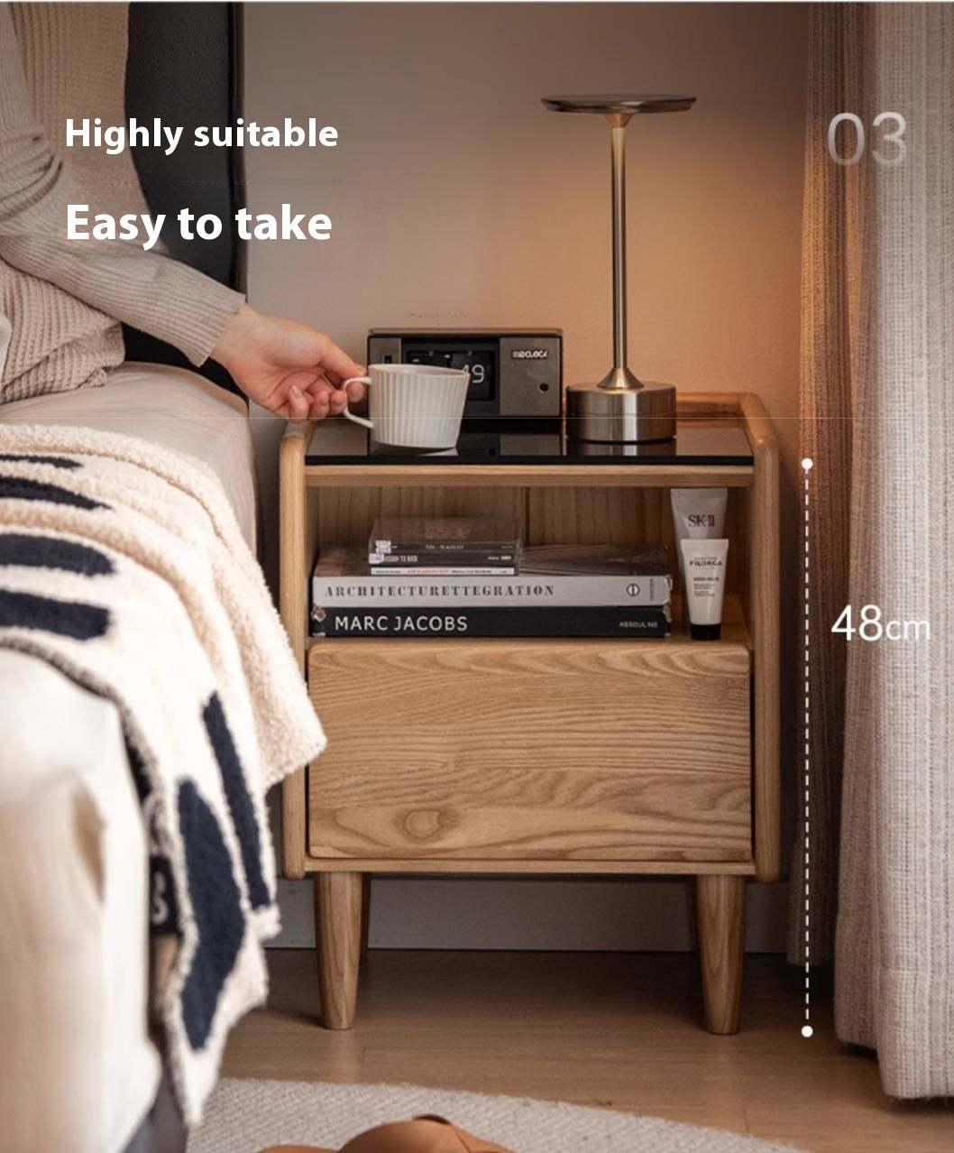 Ash, Cherry, Black walnut, Poplar, Solid Rubberwood Modern Nightstand.