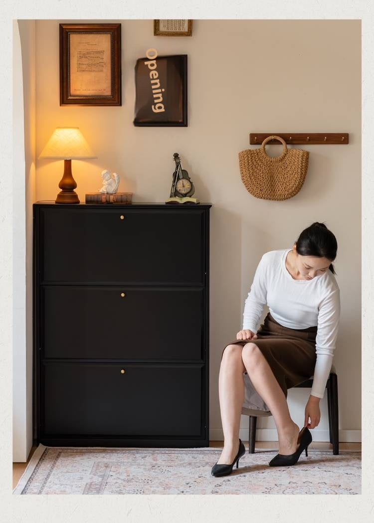 Oak Solid Wood American Retro Style Shoe Cabinet