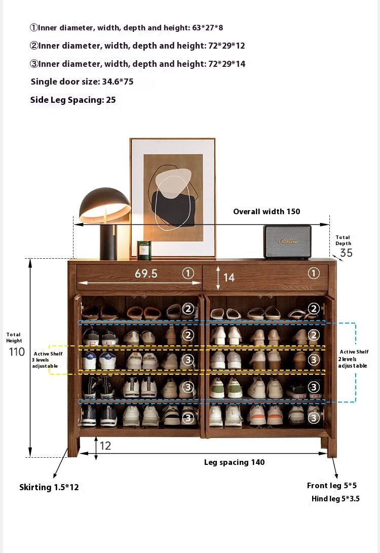 Ash Solid Wood Large Capacity Shoe Cabinet