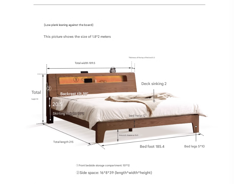 Oak solid wood bed with light walnut-color-USA