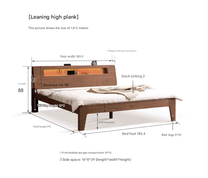 Oak solid wood bed with light walnut-color-USA