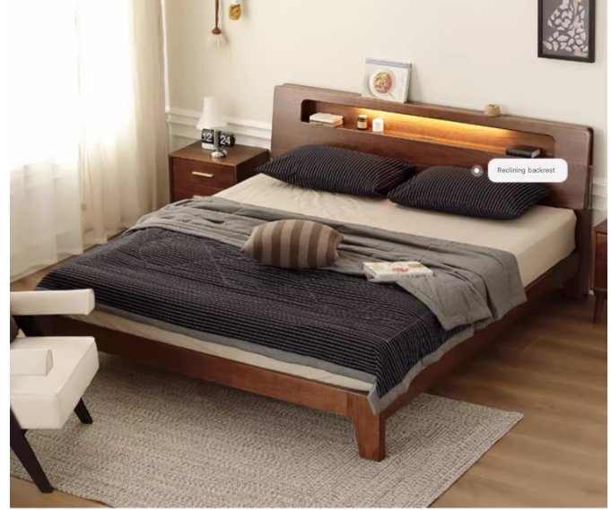 Oak solid wood bed with light walnut-color-USA
