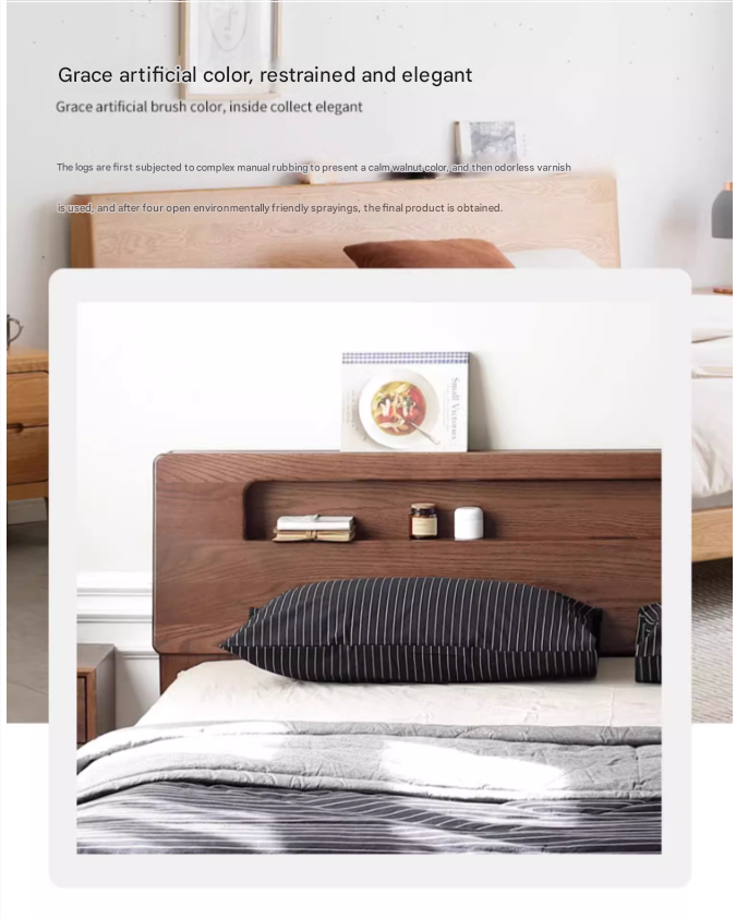 Oak solid wood bed with light walnut-color-USA