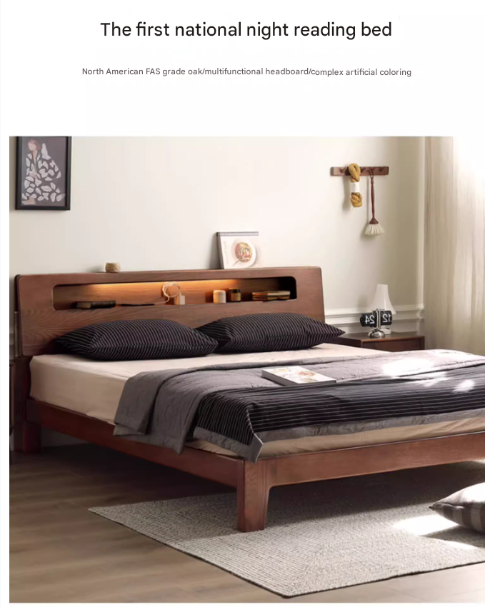 Oak solid wood bed with light walnut-color-USA