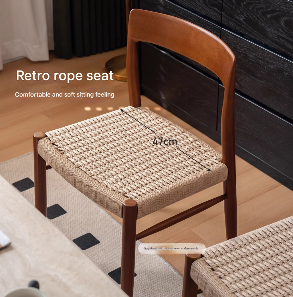 Set 4 pcs Oak Solid Wood Dining Rope Chair