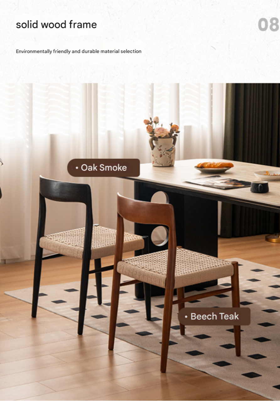 Set 4 pcs Oak Solid Wood Dining Rope Chair