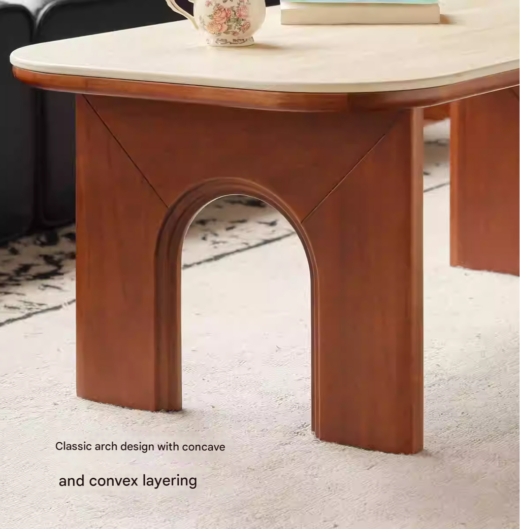 Tulip Solid Wood French Retro Rock Plate Coffee Table.