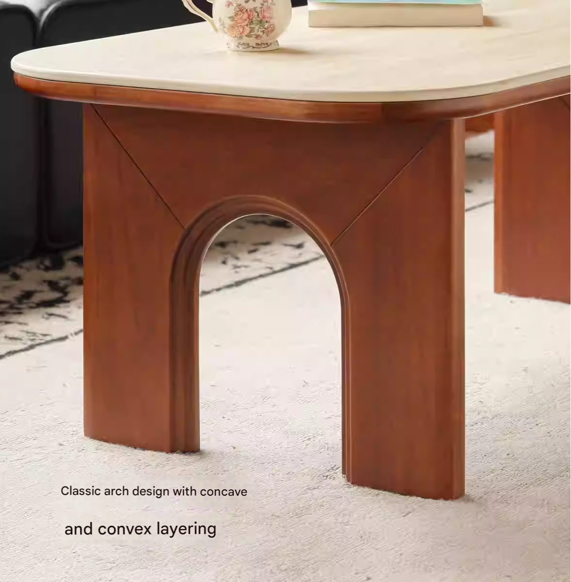 Tulip Solid Wood French Retro Rock Plate Coffee Table.