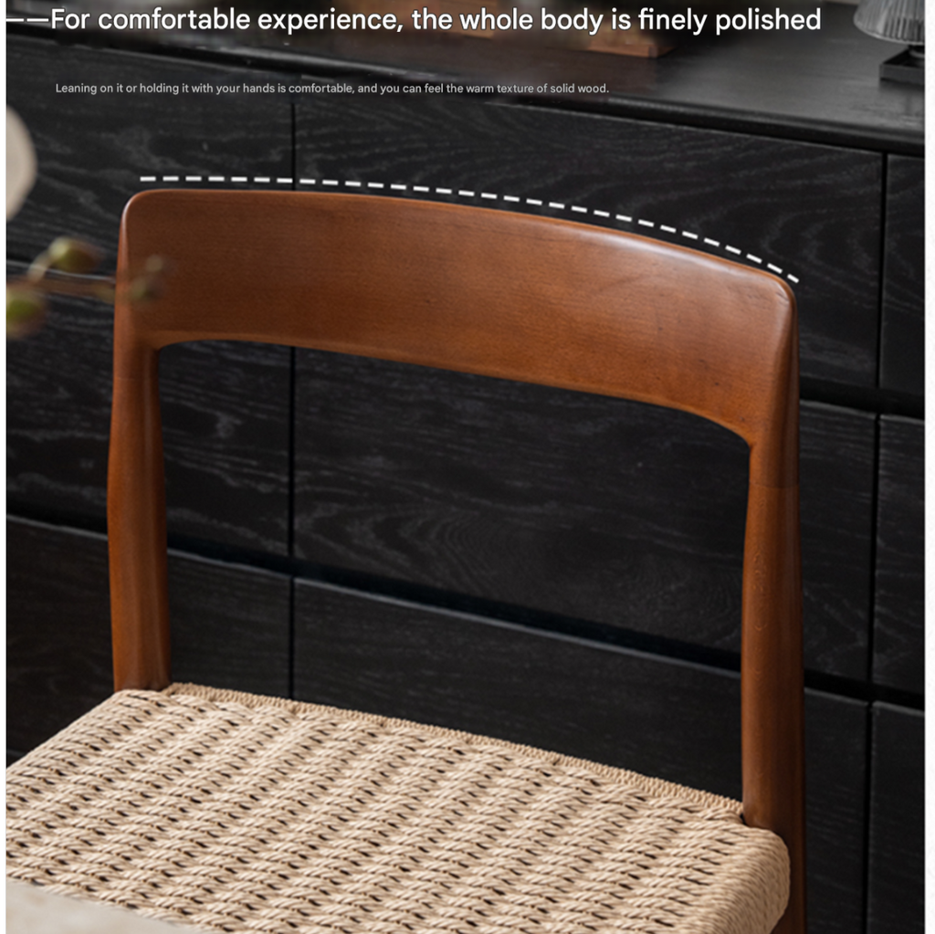 Set 4 pcs Oak Solid Wood Dining Rope Chair