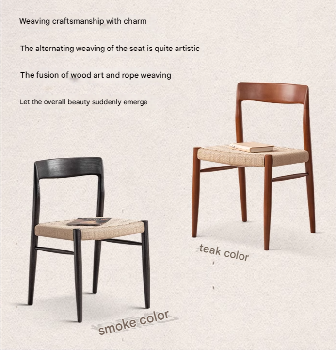 Set 4 pcs Oak Solid Wood Dining Rope Chair