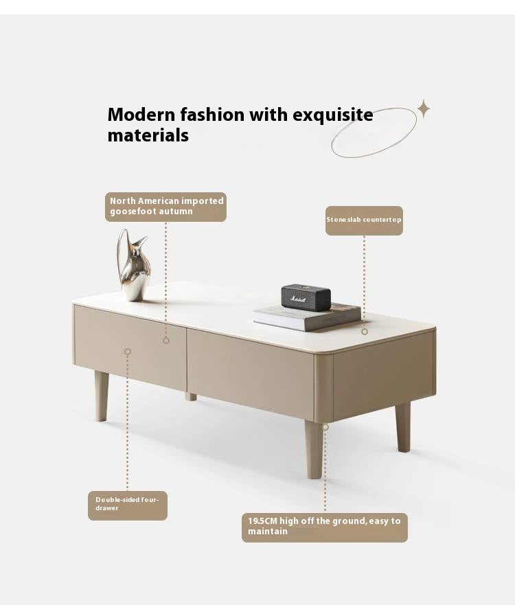 Poplar Solid Wood Light Luxury Style Rock Plate Coffee Table