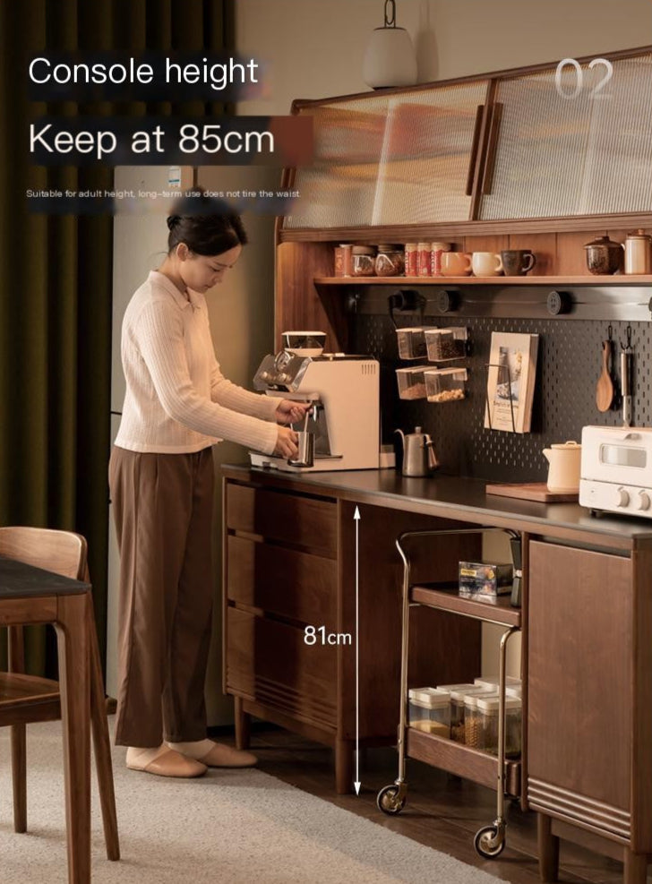 Black Walnut, Oak Solid Wood Light Luxury Style Rock Plate Storage Cabinet