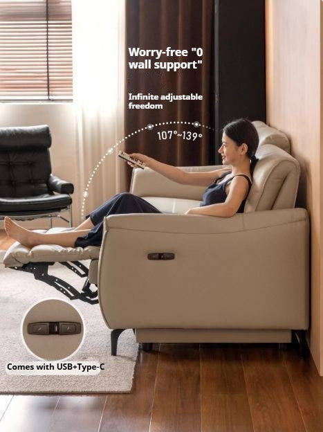 Leather Top Layer Cowhide Retractable Electric Sofa