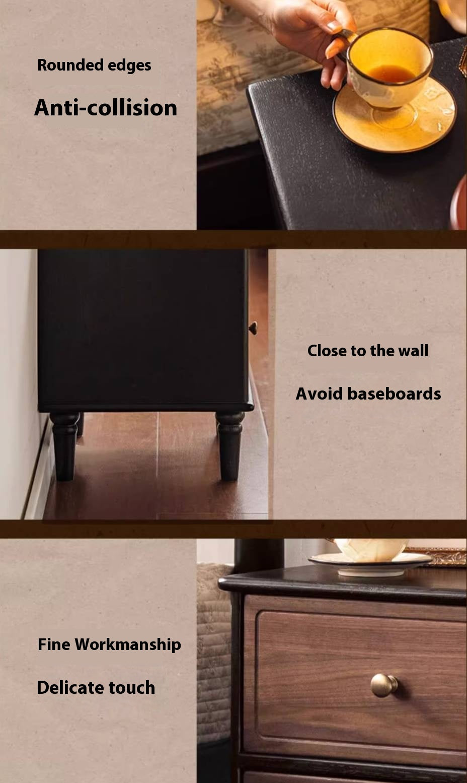 Black Walnut American Retro Style Solid Wood Nightstand