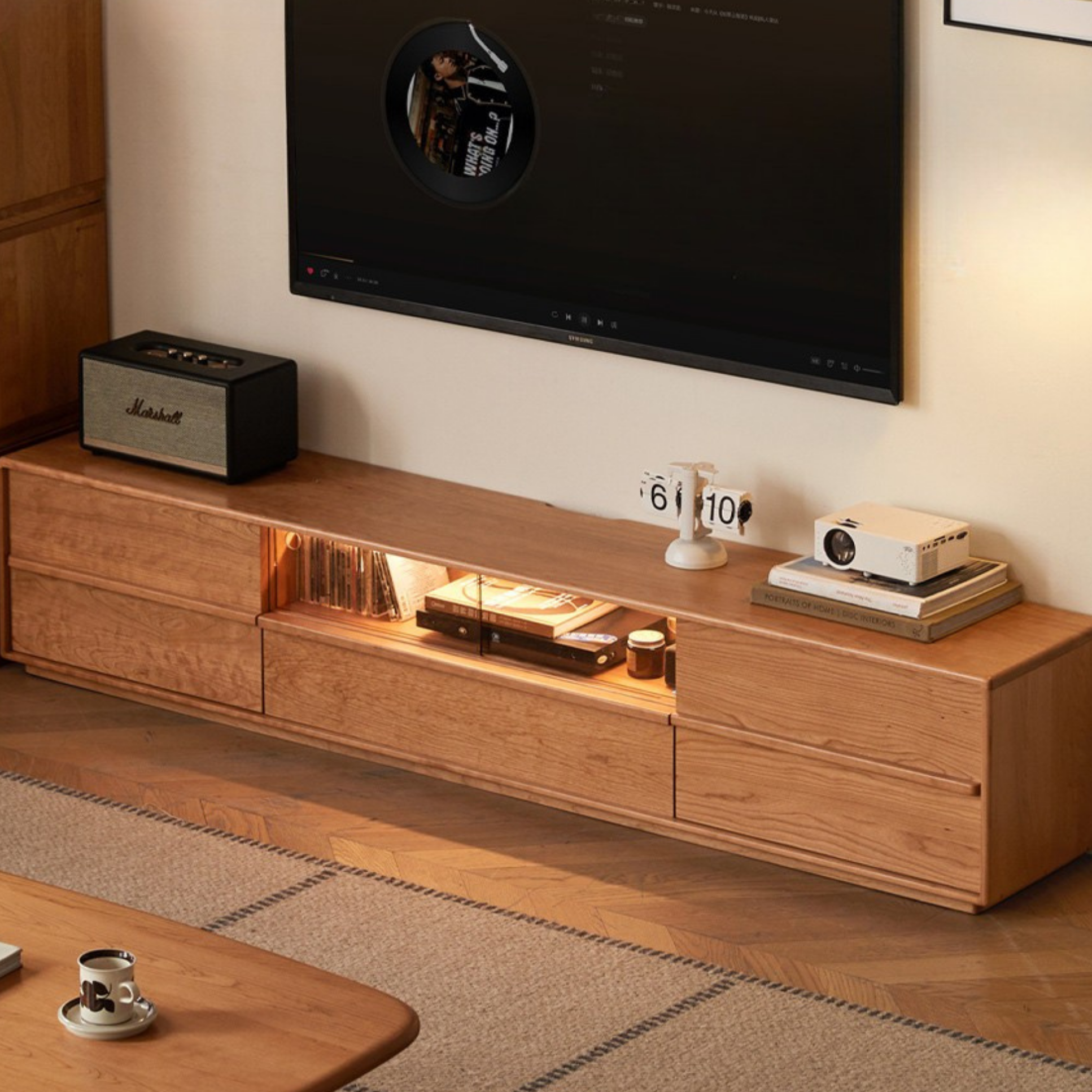 Cherry Solid Wood Modern Simple Floor TV Stand