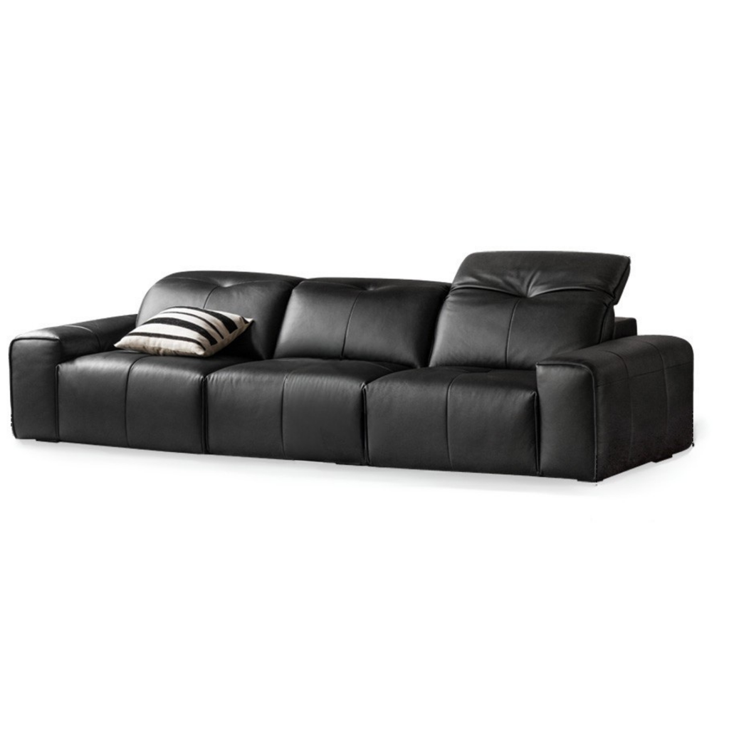 Leather Black High Back Straight Sofa