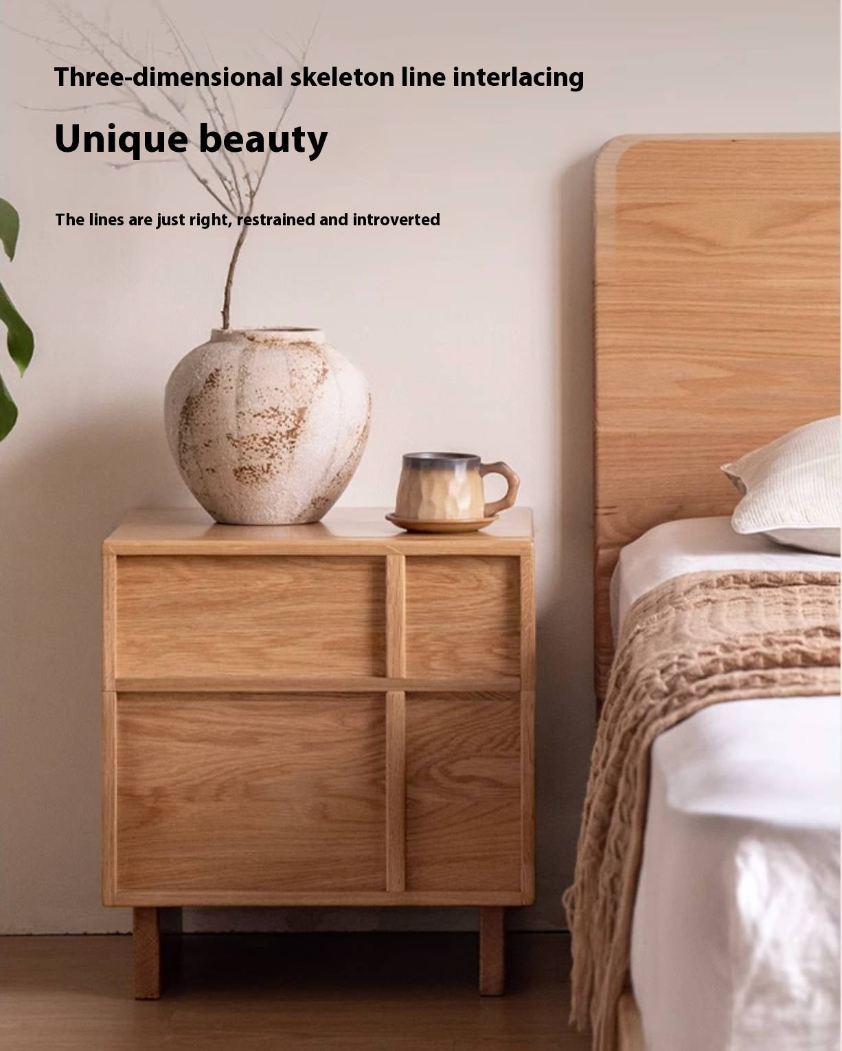 Red Oak, White Oak Solid Wood Two-drawer Nightstand