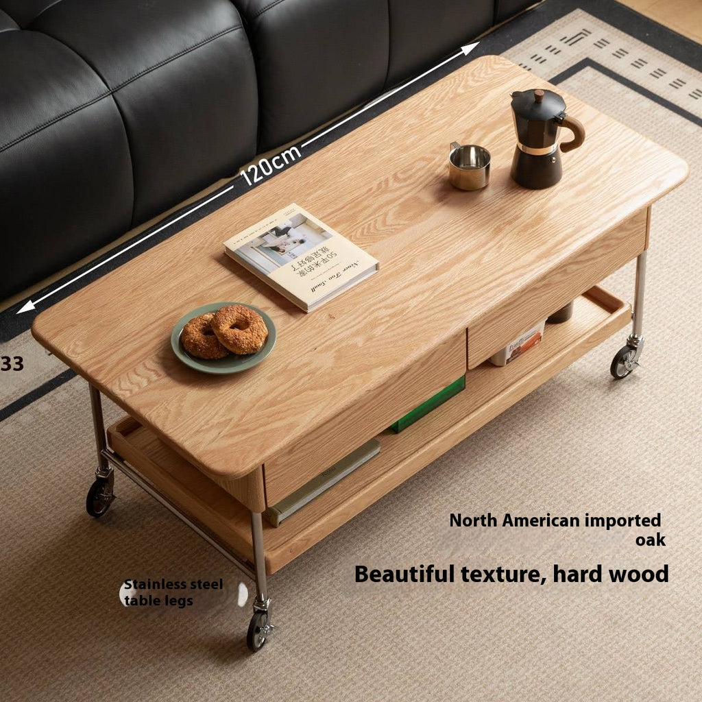 Oak Solid Wood Modern Mobile Coffee Table
