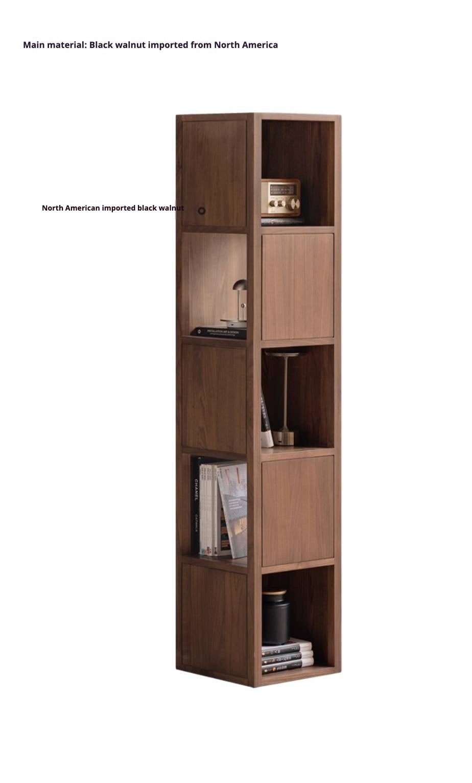 Black Walnut, Oak Solid Wood Corner Bookshelf