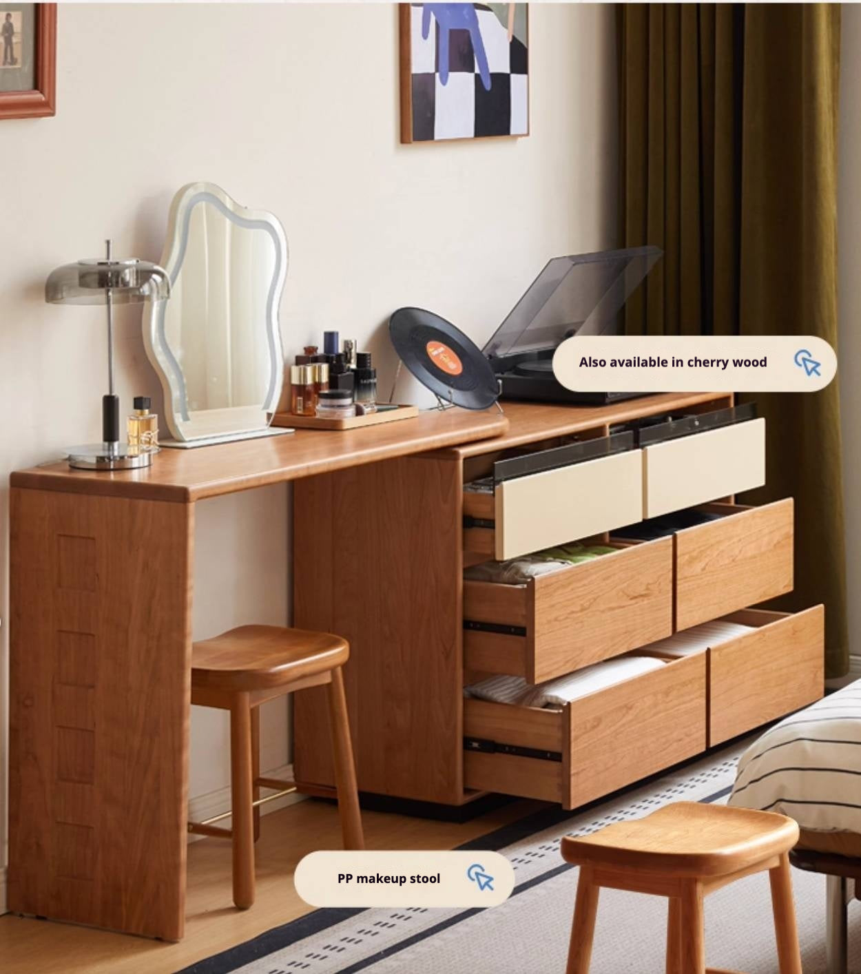 Poplar Solid Wood Bauhaus Style Dressing Table