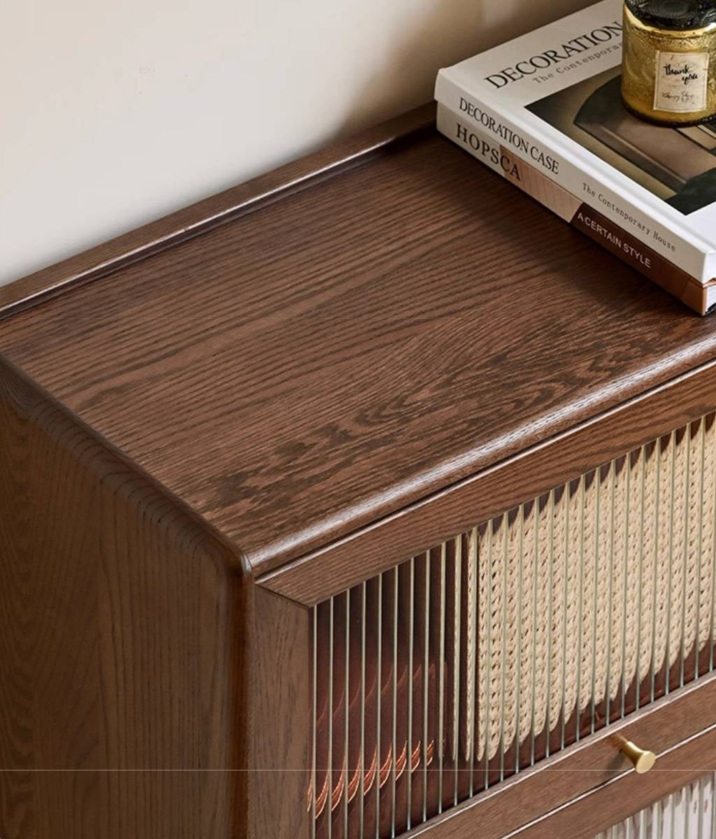 Oak Solid Wood Modern Glass Bookcase Combination