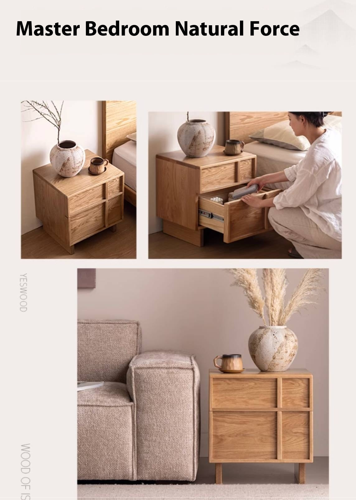 Red Oak, White Oak Solid Wood Two-drawer Nightstand