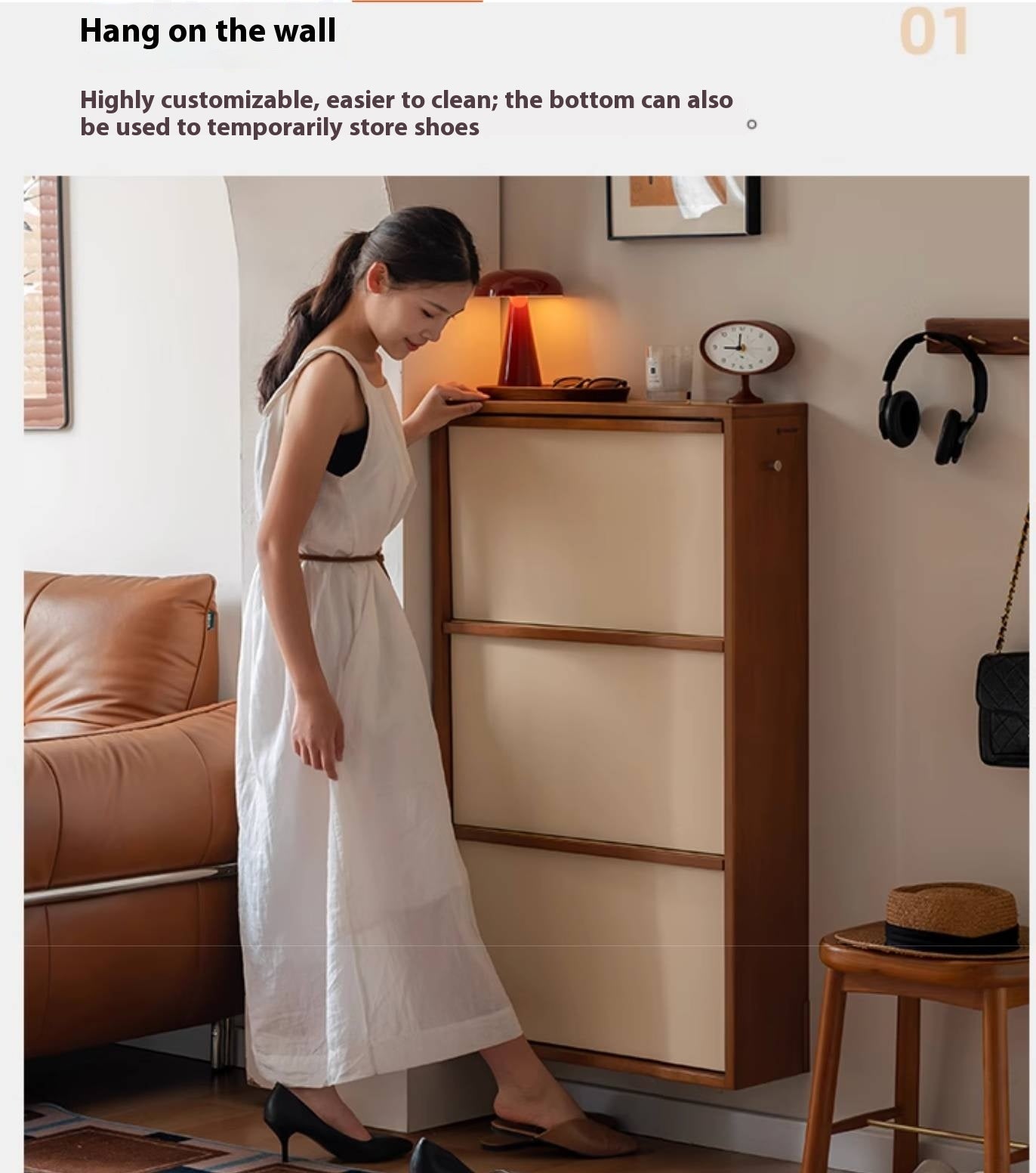 Poplar Solid Wood Middle Ages Style Shoe Cabinet