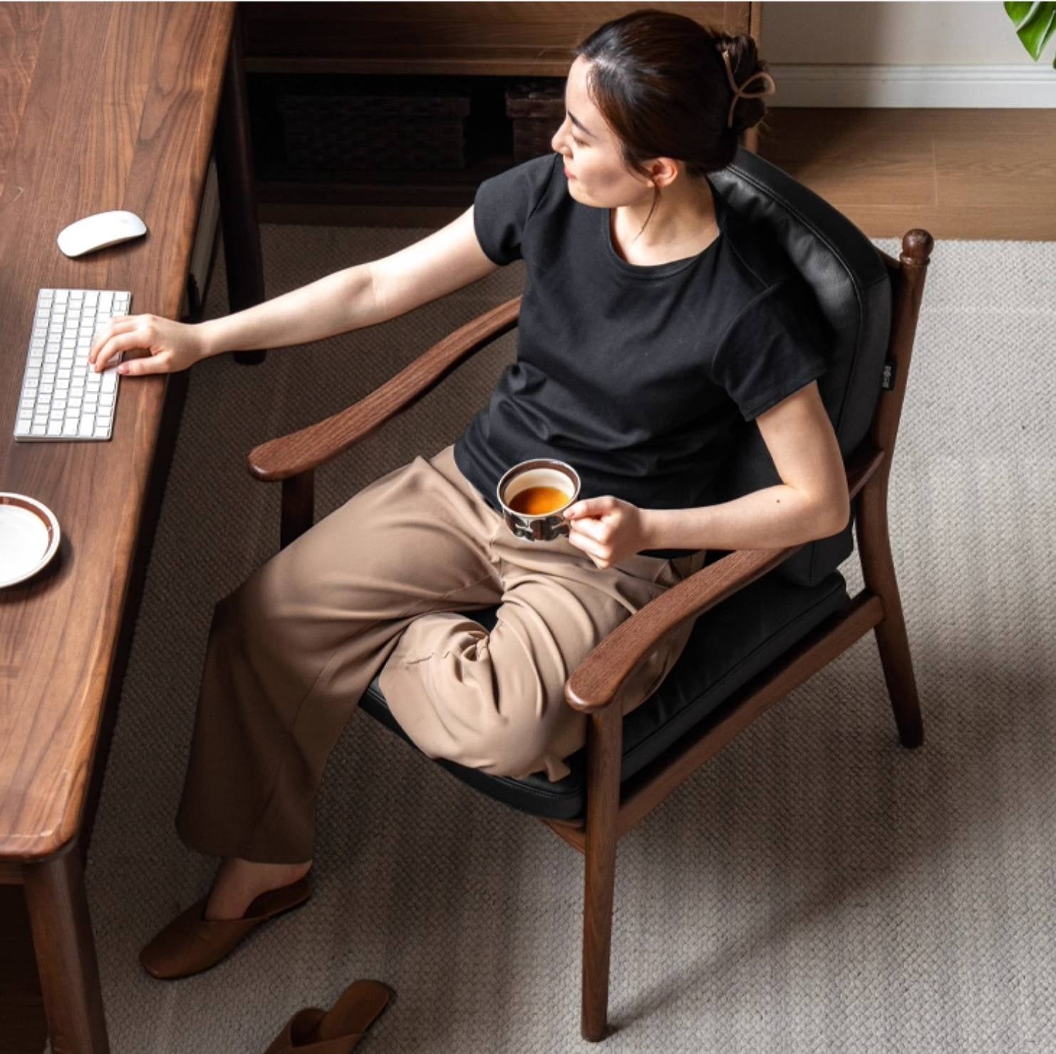 Black Walnut Solid Wood Light Luxury Style Soft Armchair