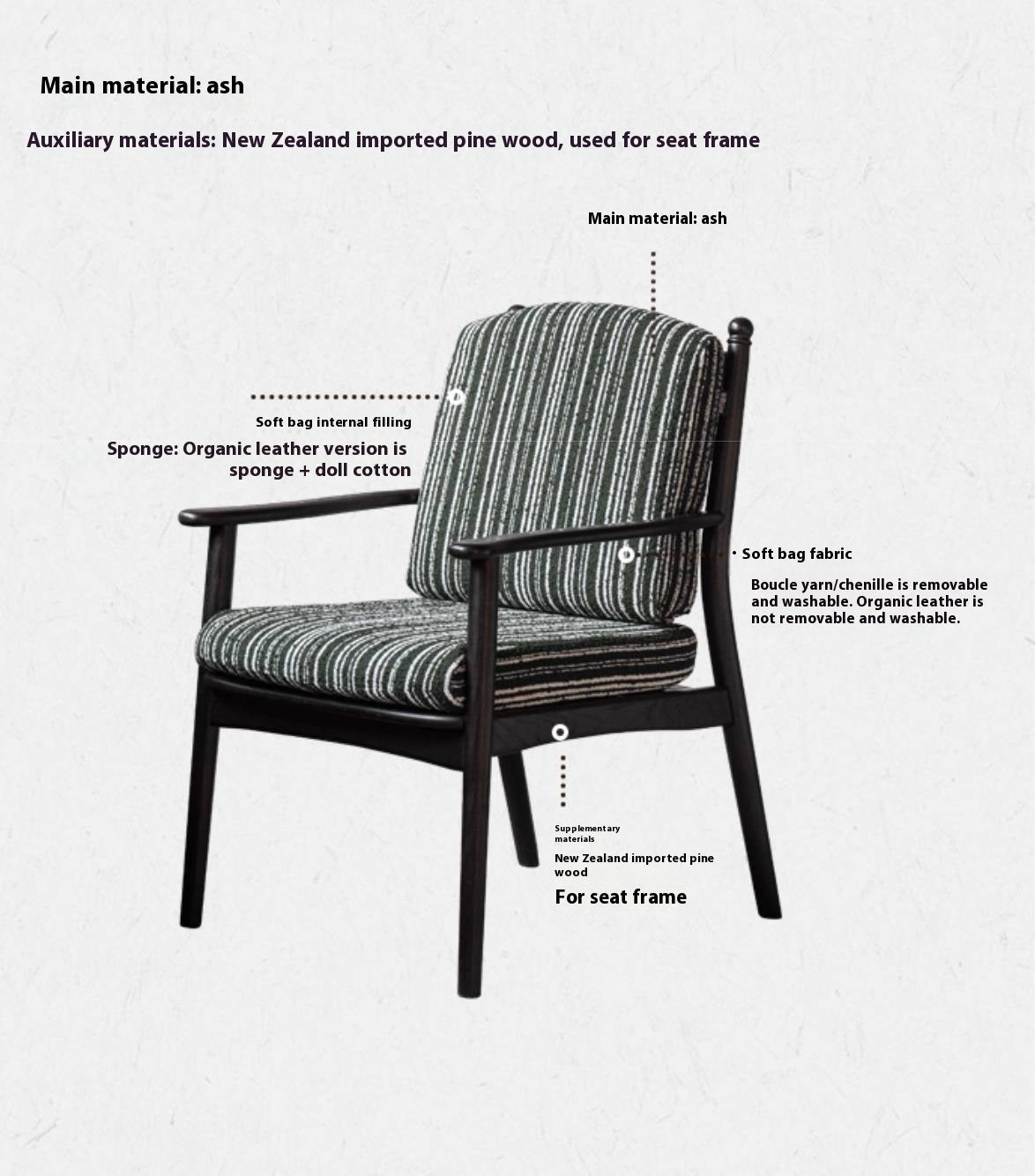 Ash Solid Wood Antique Style Soft Armchair