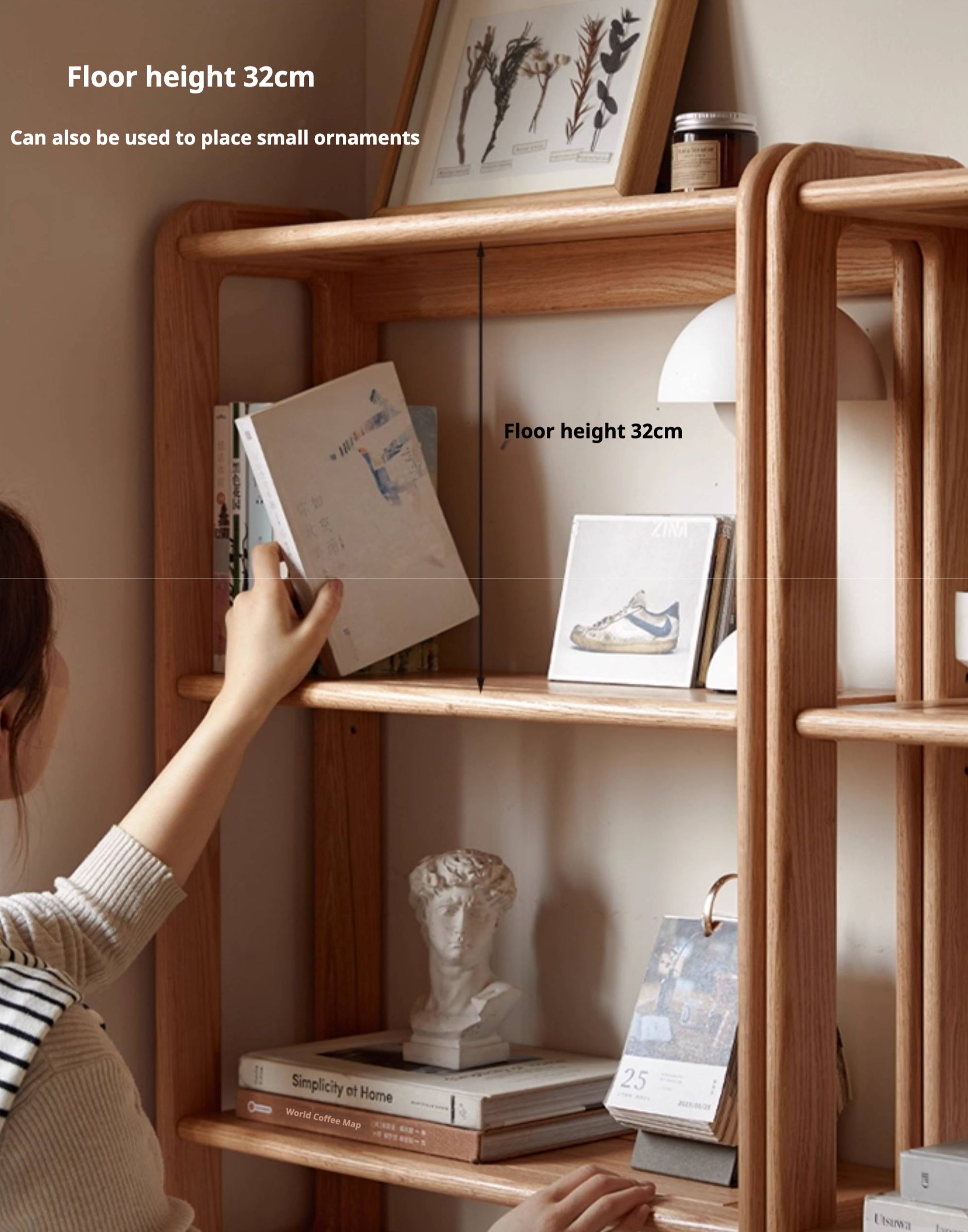 Oak Solid Wood Modern Ultra-Thin Bookshelf