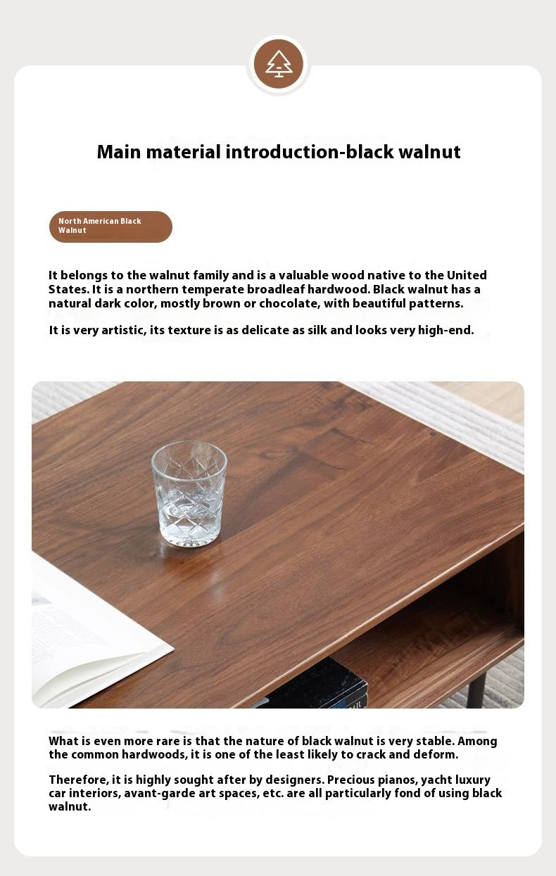 Black Walnut, Oak, Solid Rubberwood Solid Wood Modern Style Tea Table