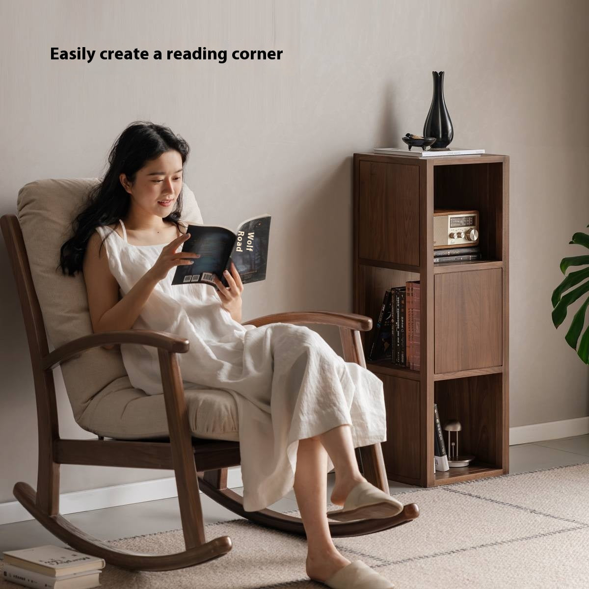 Black Walnut, Oak Solid Wood Corner Bookshelf