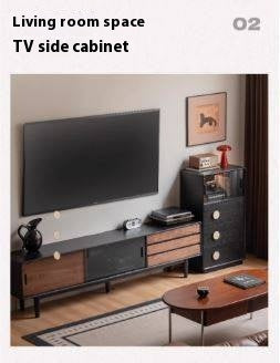 Ash Solid Wood Black Floor Standing Side Cabinet
