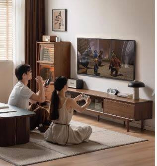 Black Walnut Solid Wood Sliding Doors TV Cabinet