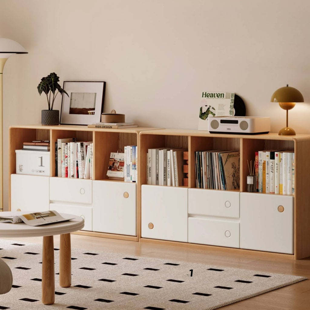 Solid Rubberwood Bookcase Cabinet