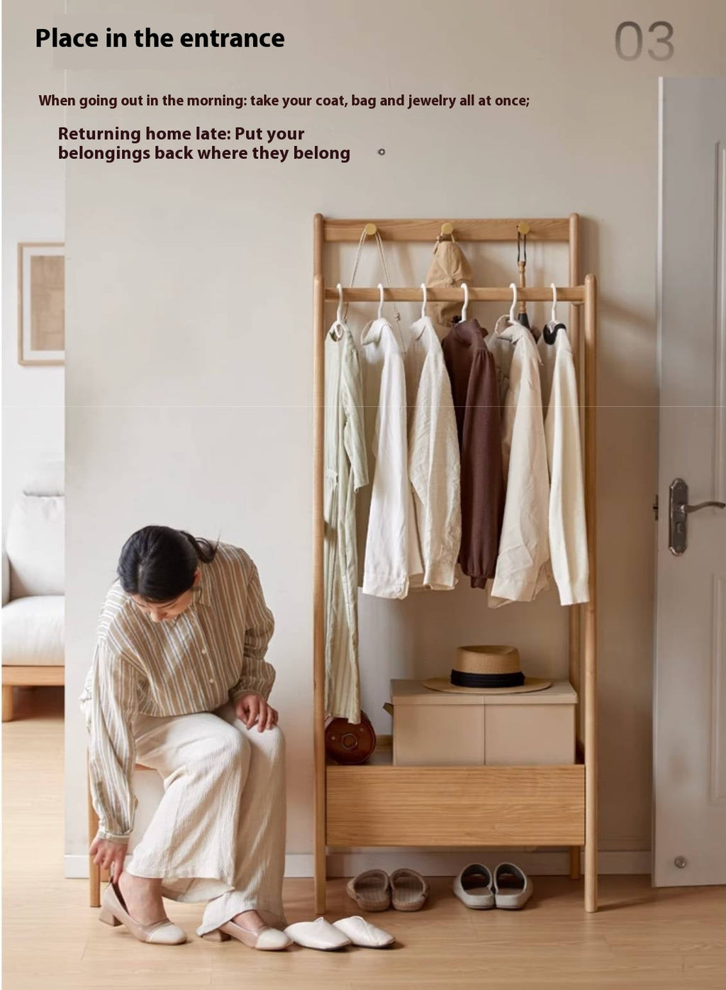 Ash Solid Wood Modern Style Hanger With Storage