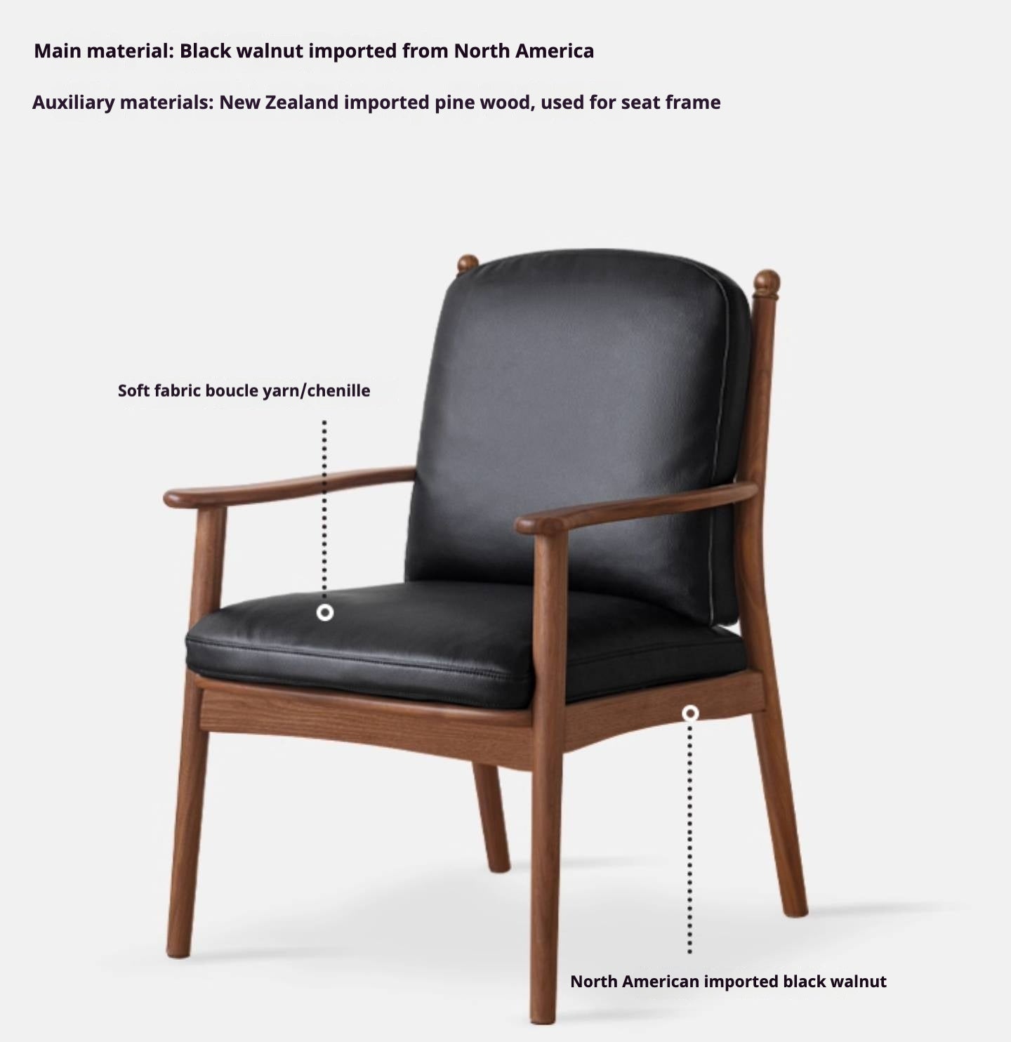 Black Walnut Solid Wood Light Luxury Style Soft Armchair