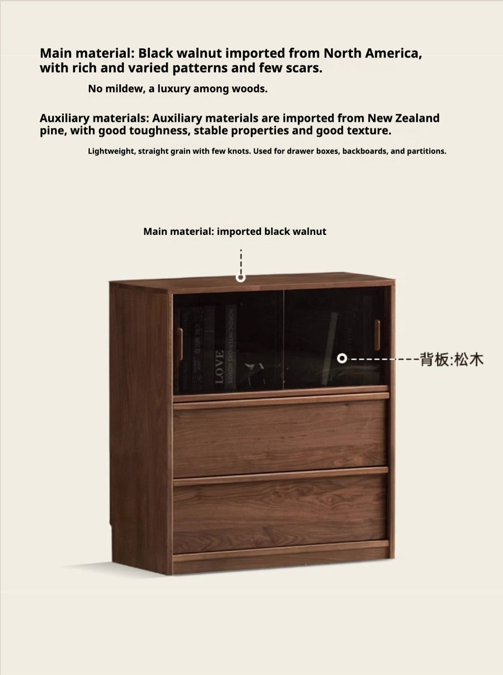 Black Walnut Solid Wood Light Luxury Style Bookcase Combination