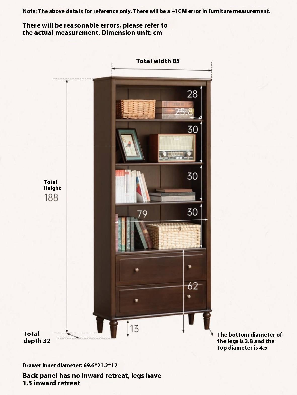 Poplar, Black Walnut Solid Wood American Style Bookcase