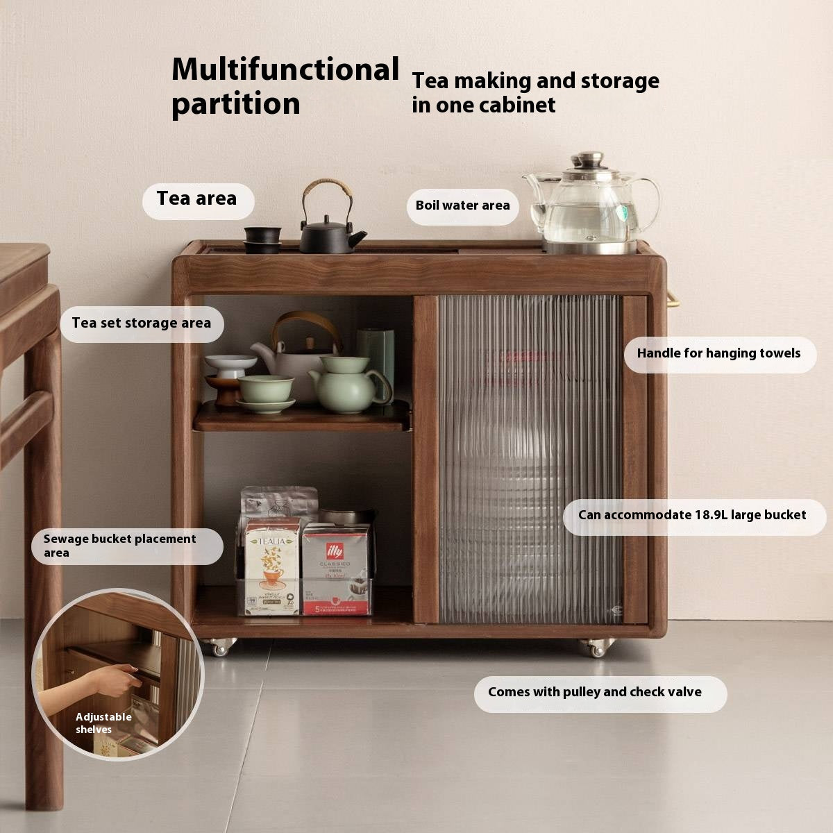 Black Walnut Solid Wood Tea Cabinet