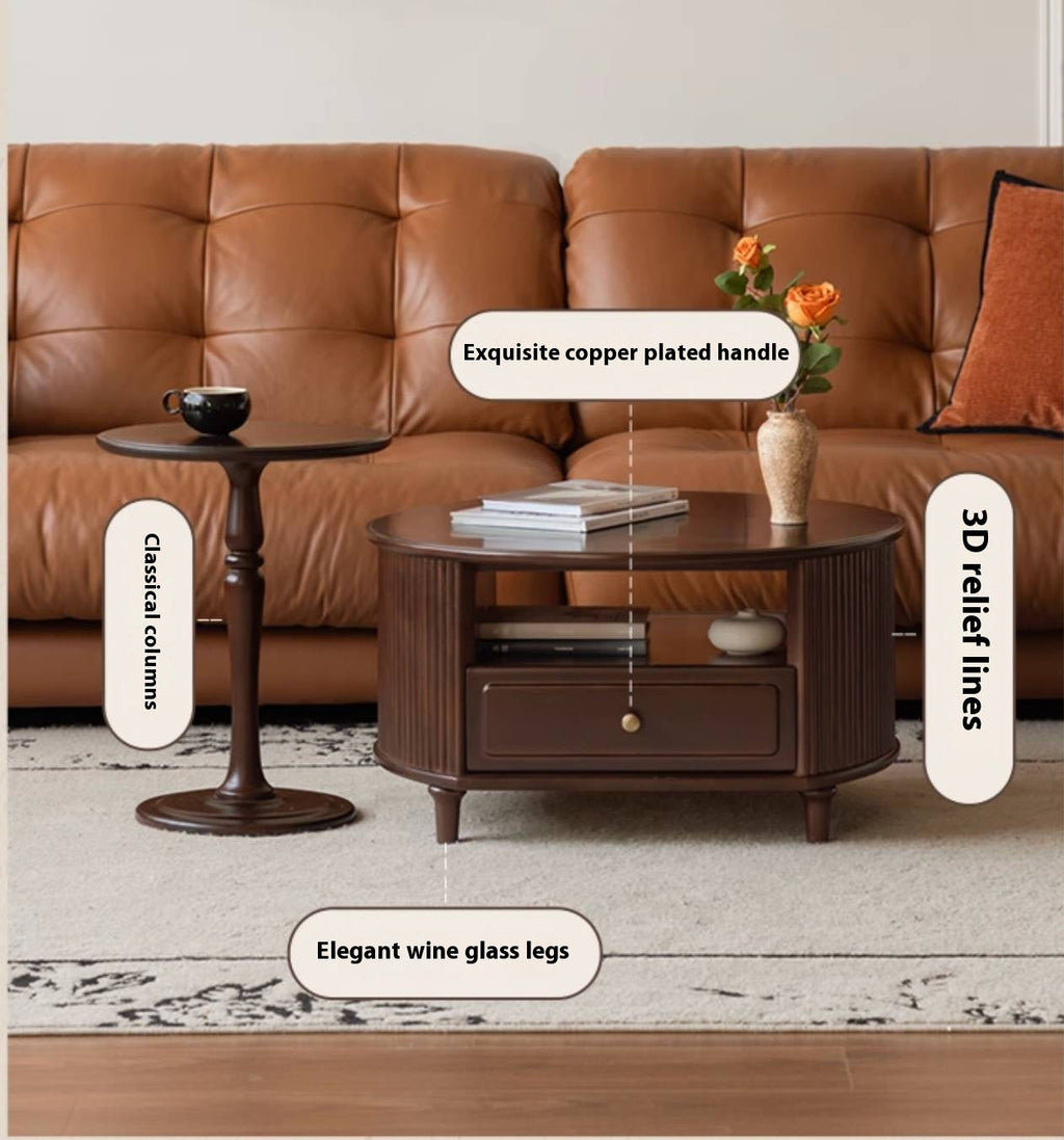 Poplar Solid Wood American Retro Style Round Coffee Table