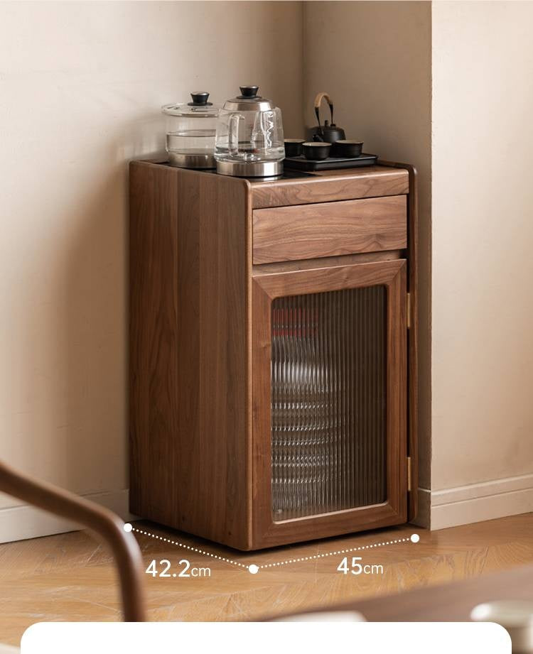 Black Walnut, Oak Solid Mobile Wood Tea Cabinet