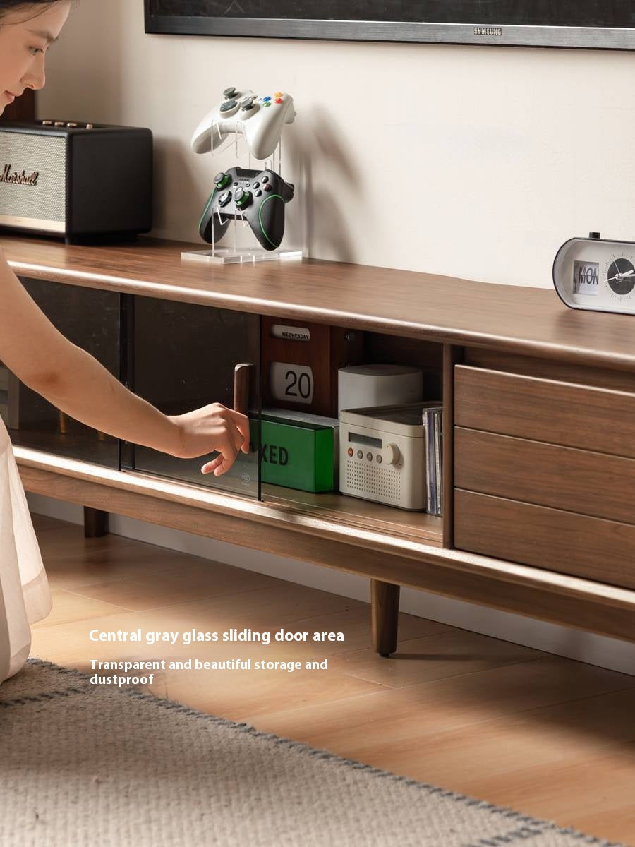 Black Walnut Solid Wood Sliding Doors TV Cabinet