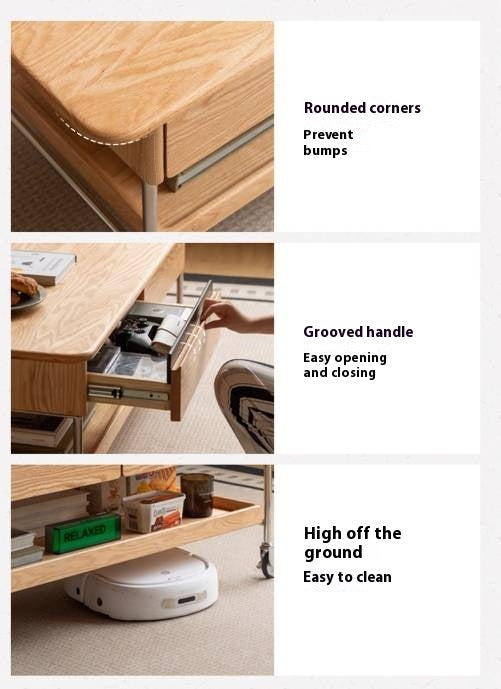 Oak Solid Wood Modern Mobile Coffee Table