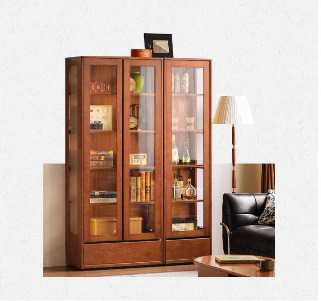 Poplar Solid Wood Antique Style Glass Bookshelf