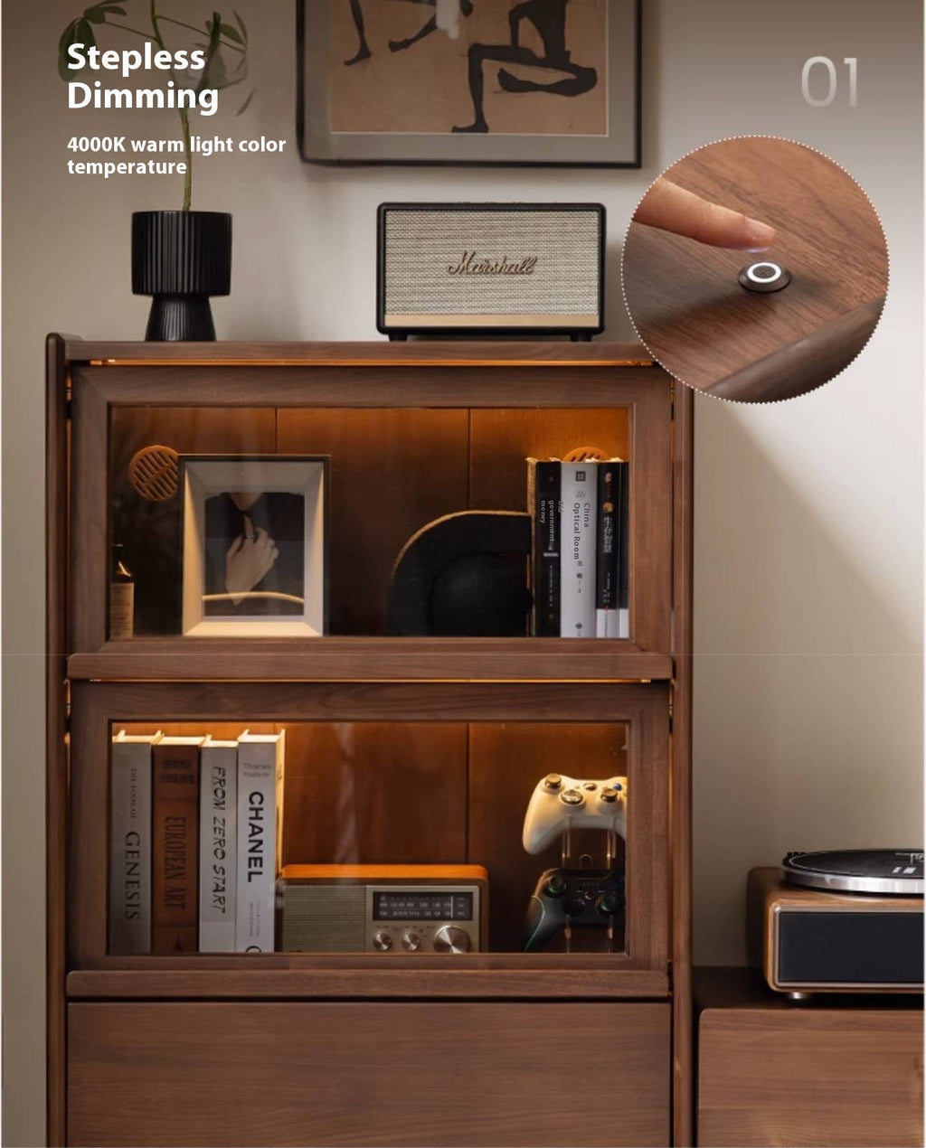 Black Walnut Solid Wood Modern Style Side Cabinet