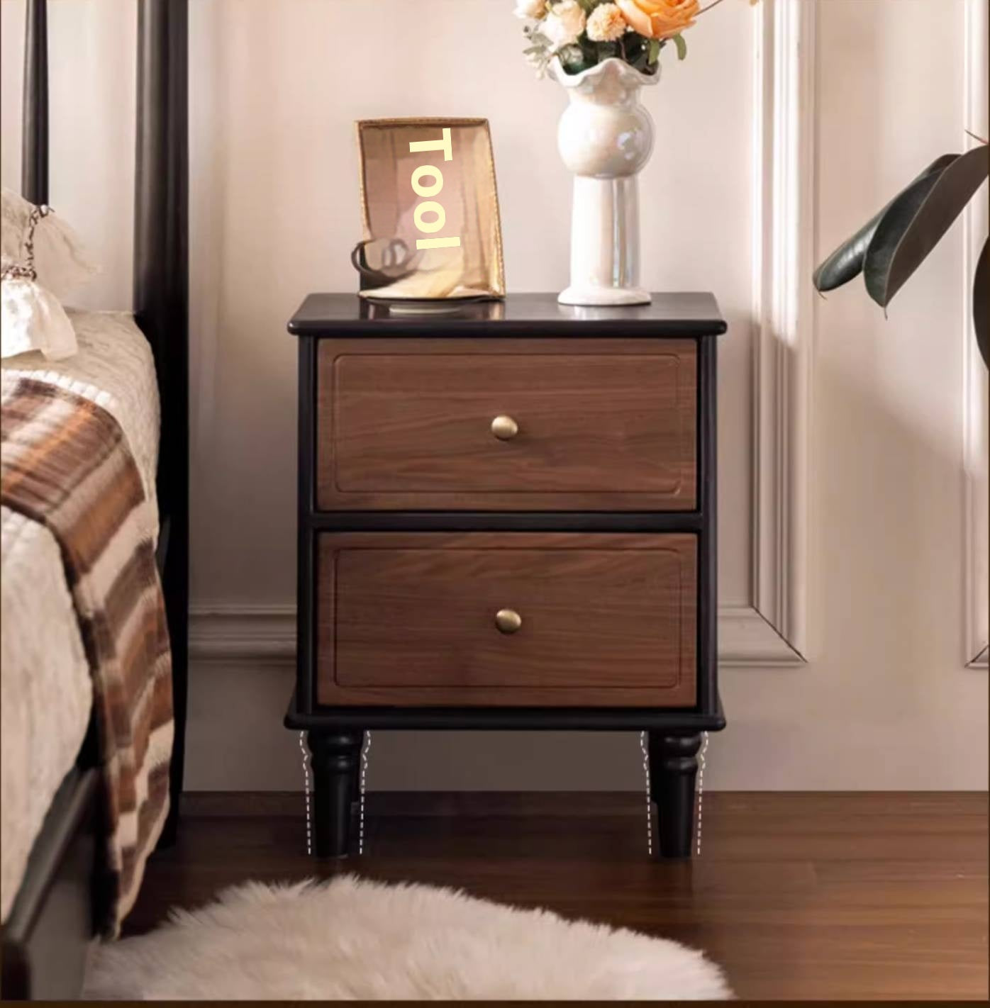 Black Walnut American Retro Style Solid Wood Nightstand