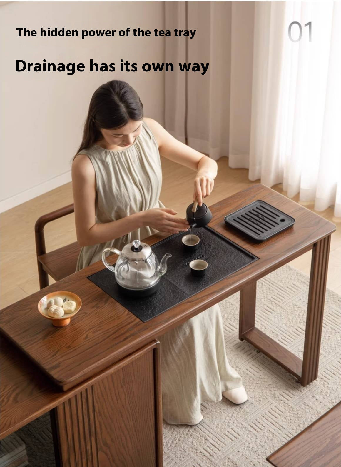 Ash Solid Wood Retractable Office Desk