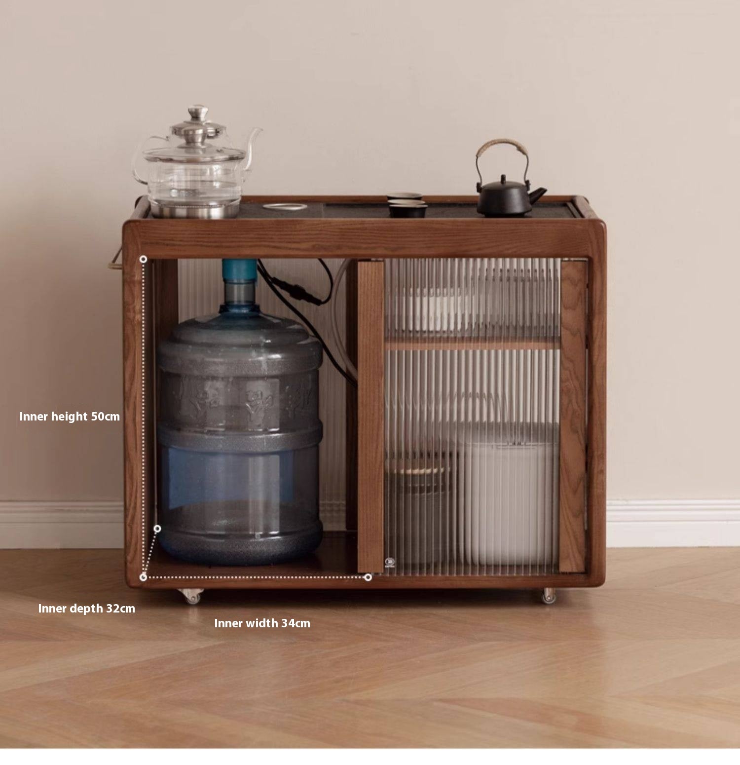 Ash, Oak, Black Walnut Solid Wood Mobile Side Tea Cabinet