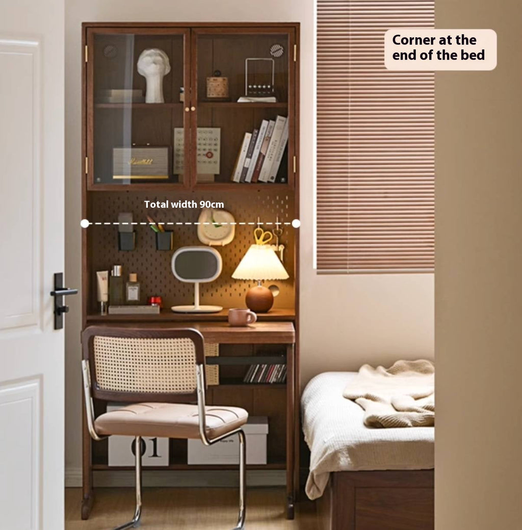 Oak, Black Walnut Solid Wood Office Desk With Integrated Bookshelf